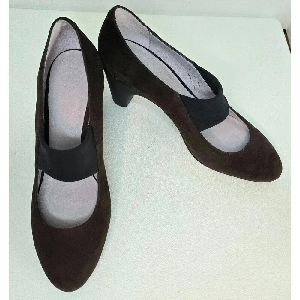 WOMEN'S Johnston & Murphy Denise Coffee Brown Suede 10 M Slip-On Heel Pump New